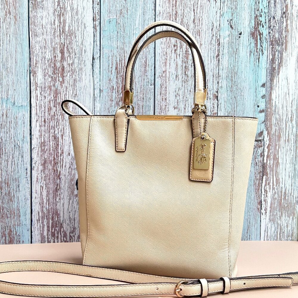 COACH MADISON SAFFIANO LEATHER MINI NORTH SOUTH TOTE 29001 - PARCHMENT - EUC